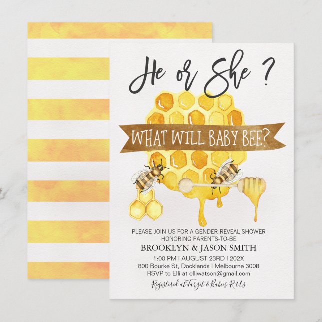 Invitation Révélation de genre Beth Theme Baby shower Invitat (Devant / Derrière)