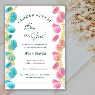 Invitation Révélation de genre des Macarons rose et bleu bril