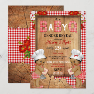 Invitation Révélation de genre En vichy Rouge Bébé en bois Q 