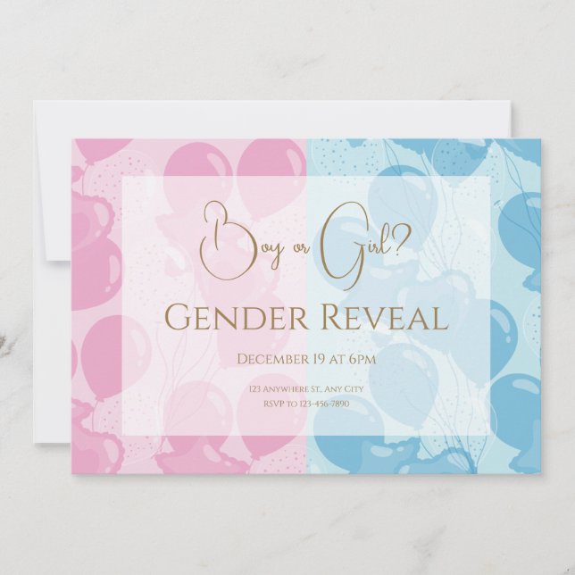 Invitation Révélation de genre minimaliste rose et bleu or (Devant)