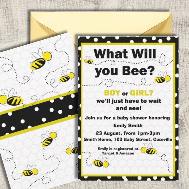 Invitation Révélation de genre neutre pour bébé, abeille (Créateur téléchargé)