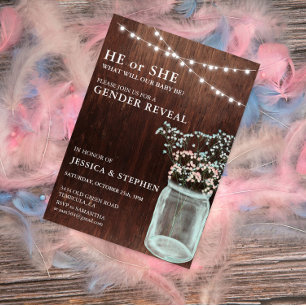 Invitation Révélation de genre Rose Bleu Baby's Breath bois