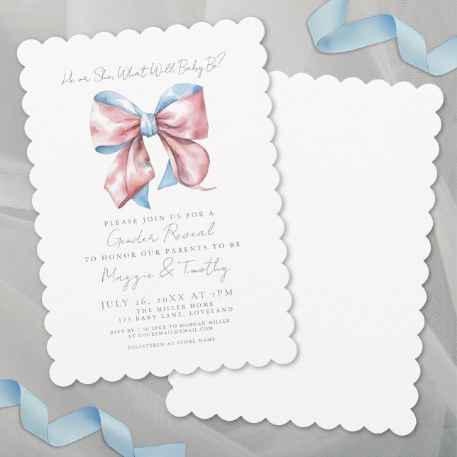 Invitation Révélation de genre rose et bleu Bow (Pink And Blue Bow Gender Reveal Invitation )