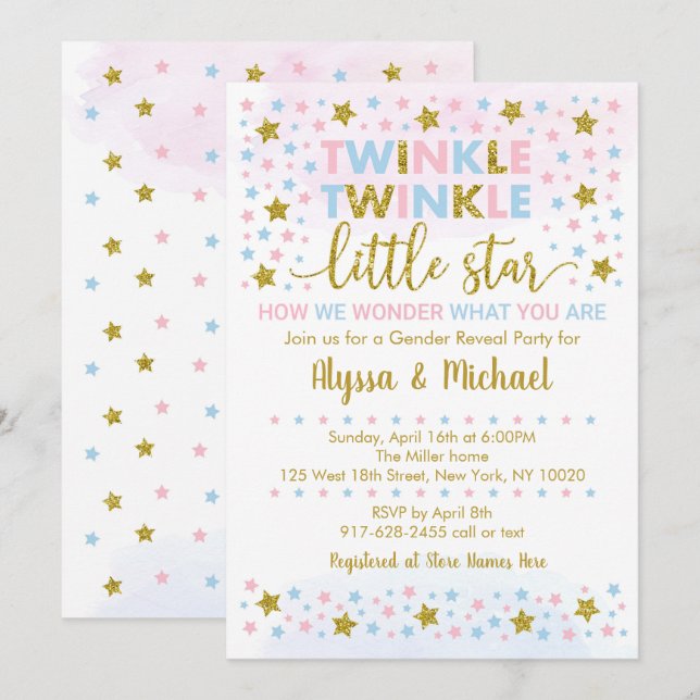 Invitation Révélation de genre Twinkle Little Star (Devant / Derrière)