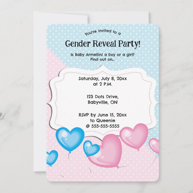 Invitation Révélation de sexe avec points de polka roses et b (Devant)