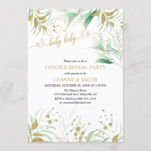 Invitation Révélation de sexe élégante verte et or