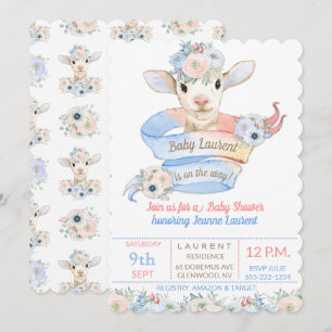 Invitation Révélation de sexe neutre Rose Bleu d'Agneau Bébé