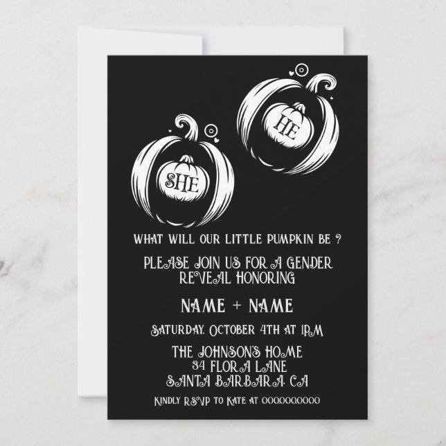 Invitation Révélation des sexes d'automne | Petite Citrouille (Devant)