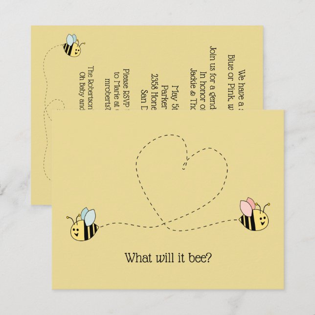 Invitation Révélation du genre d'abeille du bébé (Devant / Derrière)
