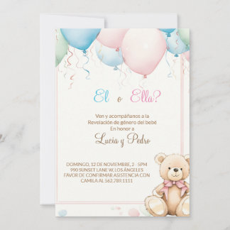 Invitation Révélation du genre en espagnol rose et bleu moder