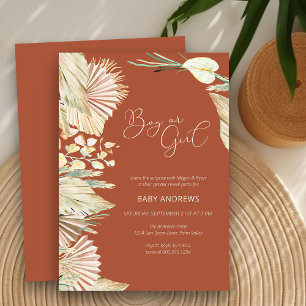 Invitation Révélation du sexe de bébé avec palmier Boho en te
