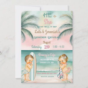 Invitation Révélation du sexe de bébé de plage tropicale Blus