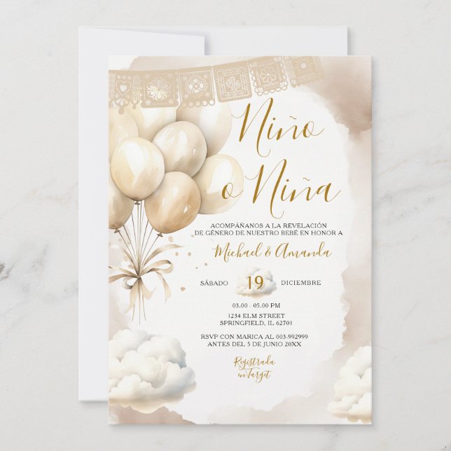 Invitation Révélation du sexe de l'enfant Bébé Fille ou Garço (Devant)