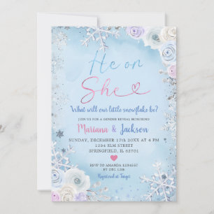Invitation Révélation du sexe de l'enfant flocon de neige d'h