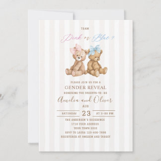 Invitation Révélation du sexe de l'ours à l'aquarelle baby sh