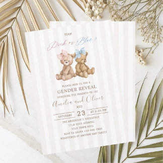 Invitation Révélation du sexe de l'ours aquarelle baby showe