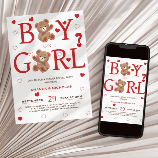 Invitation Révélation du sexe de l'ours de la Saint-Valentin  (Créateur téléchargé)