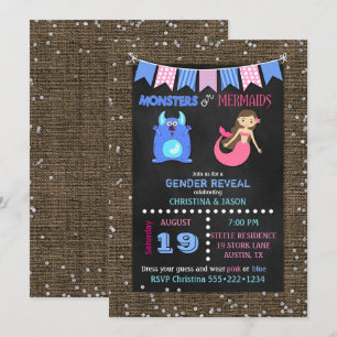 Invitation Révélation du sexe des bébés Monstres ou Sirènes s
