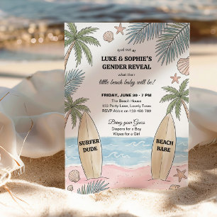 Invitation Révélation du sexe du bébé Surfer Dude Beach Babe