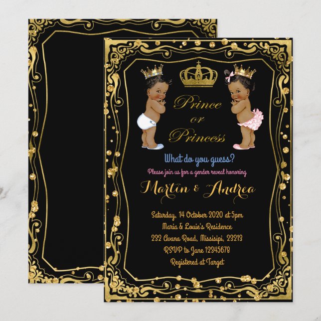 Invitation Révélation du sexe du Prince ou Princesse ethnique (Devant / Derrière)