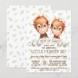 Invitation Révélation du sexe du singe à l'aquarelle mignonne