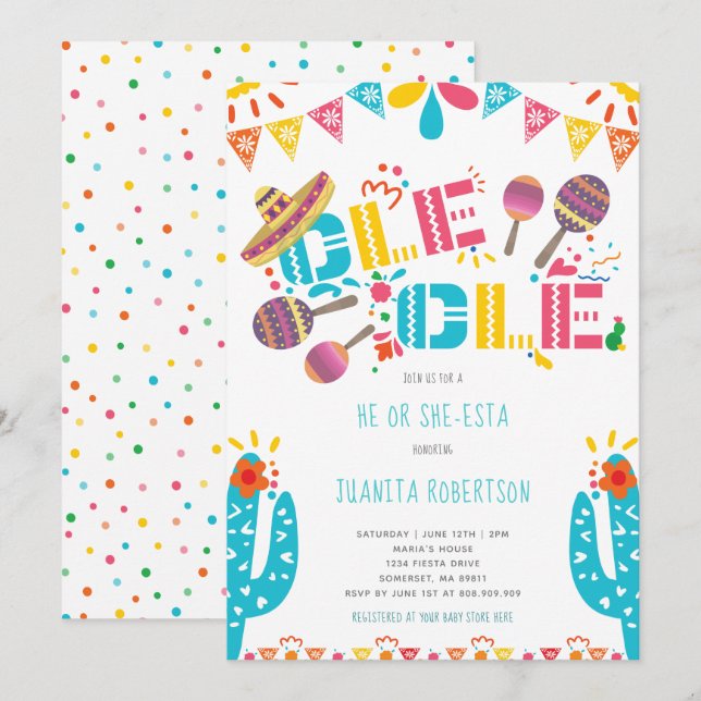 Invitation Révélation du sexe Fête mexicaine Il ou Elle (Devant / Derrière)