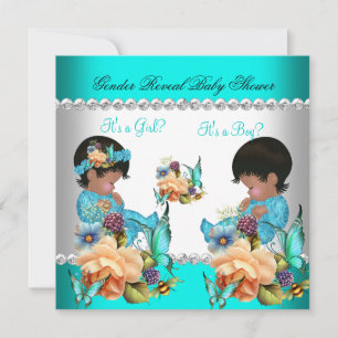 Invitation Révélation du sexe Fête prénatale Fleurs bleu sarc