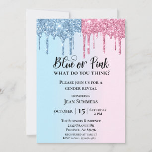 Invitation Révélation du sexe pailleté glitter rose bleu