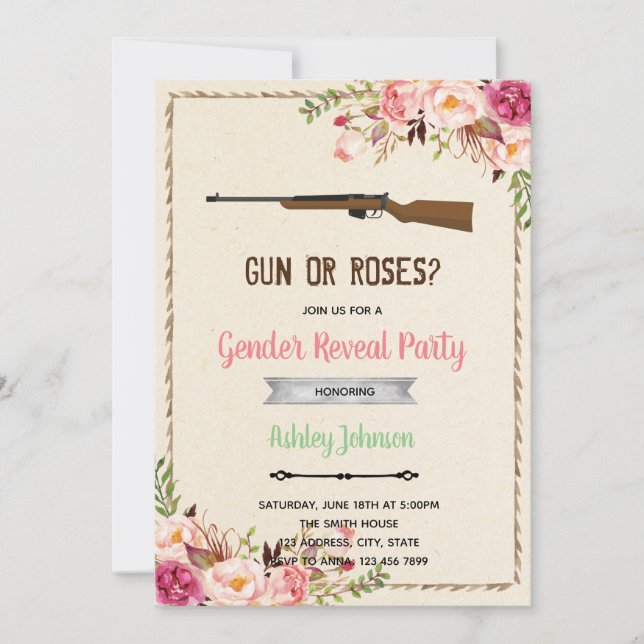 Invitation révélation du sexe pistolet ou rose (Devant)