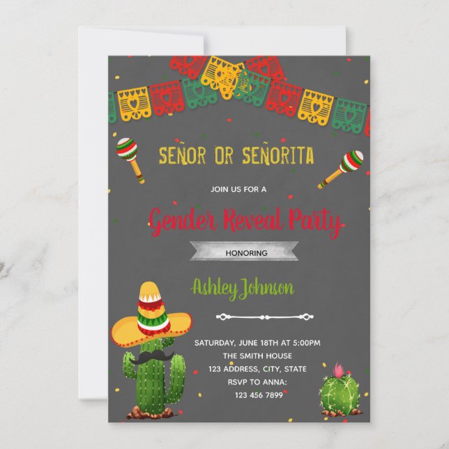 Invitation Révélation du sexe Señor ou Señorita (Devant)