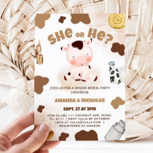 Invitation Révélation du sexe Vache mignonne Bohème Rustique