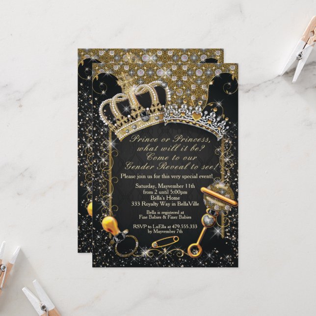 Invitation Révélation Royale du Genre Fille ou Garçon (Devant/Arrière en situation)
