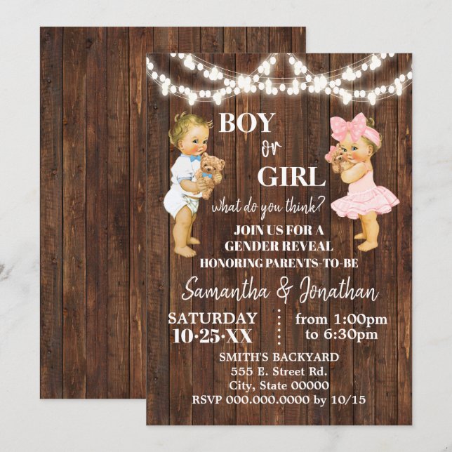 Invitation Révéler le genre Baby shower garçon ou fille (Devant / Derrière)