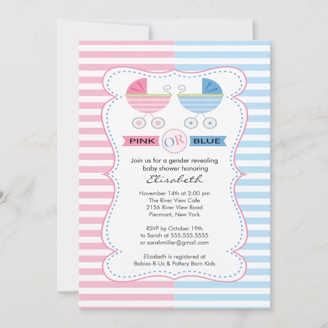 Invitation Révéler le genre Fille ou Baby shower garçon (Devant)