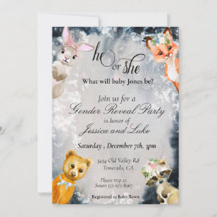 Invitation Révéler le genre Hiver Bois Animaux Fêtes
