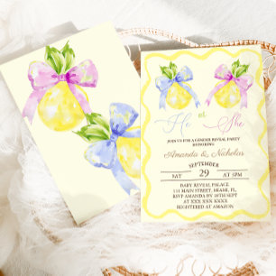 Invitation Révéler le genre Lui ou elle Pink Blue Bow Lemon