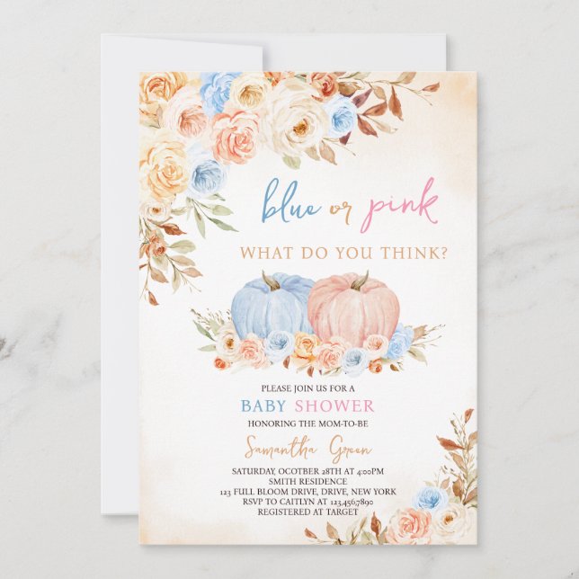 Invitation Révéler le genre Petit Baby shower Citrouille (Devant)
