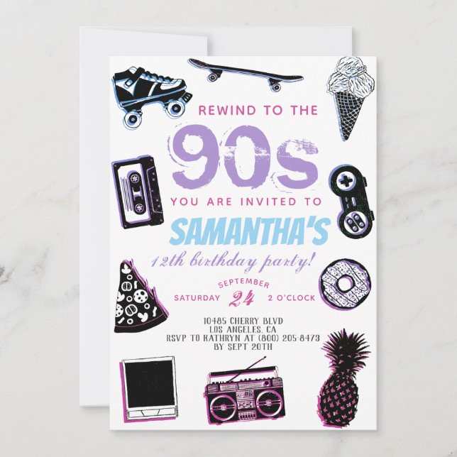 Invitation Revenez à l'anniversaire des années 90 (Devant)