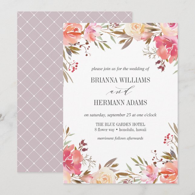 Invitation Rêver rose | Boho Chic Flowers mariage (Devant / Derrière)