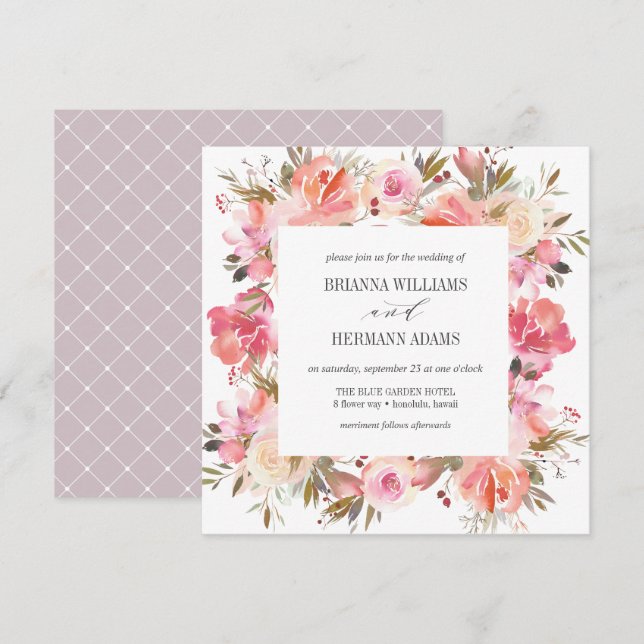 Invitation Rêver rose | Fancy Spring Floral Diamond Mariage (Devant / Derrière)