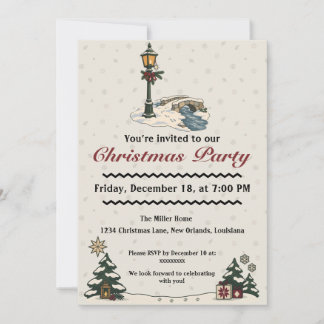 Invitation Réverbère de Noël nordique près d'un pont de pierr