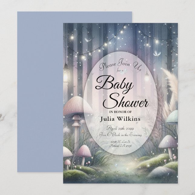 Invitation Rêves de Lanternlight Baby shower forestier enchan (Devant / Derrière)