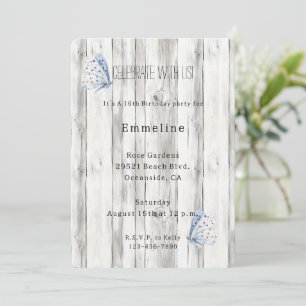 Invitation Rêves de papillon de lavande Faux Bois Anniversair
