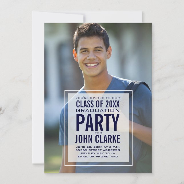 Invitation Revêtement moderne Homme Photo Graduation Party (Devant)