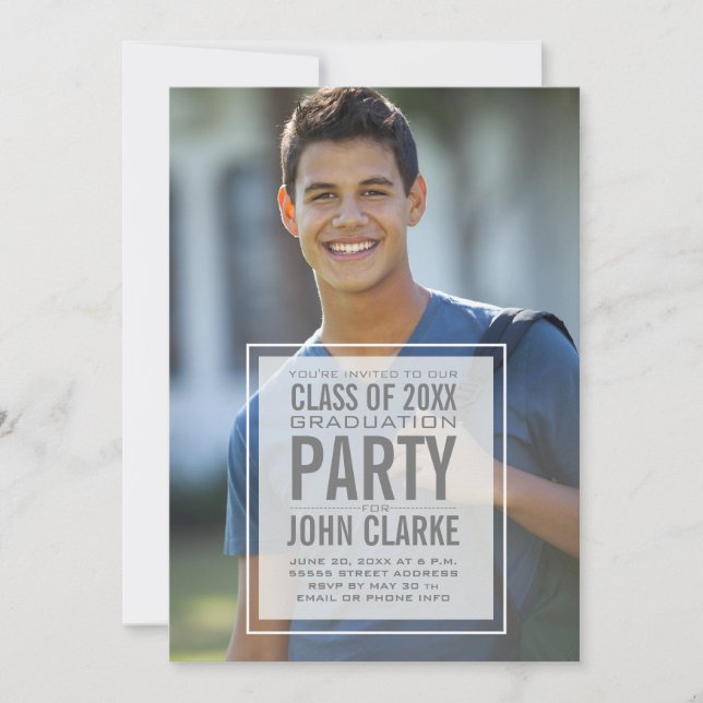 Invitation Revêtement moderne Homme Photo Graduation Party (Devant)