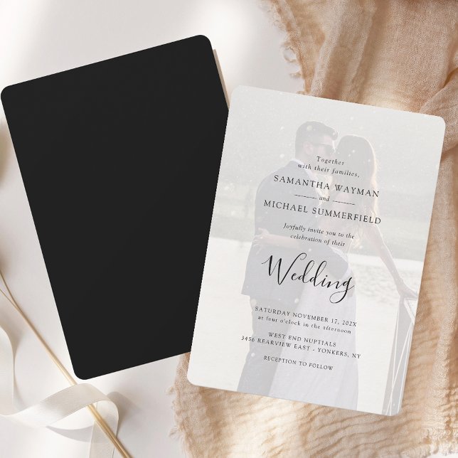 Invitation Revêtement photo moderne Mariage élégant (Modern Photo Overlay Script Wedding Invitation)