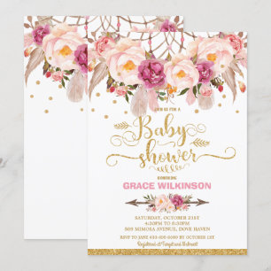 Invitation Rêveur Floral Bohème Attrape-Rêves Baby Shower Fil