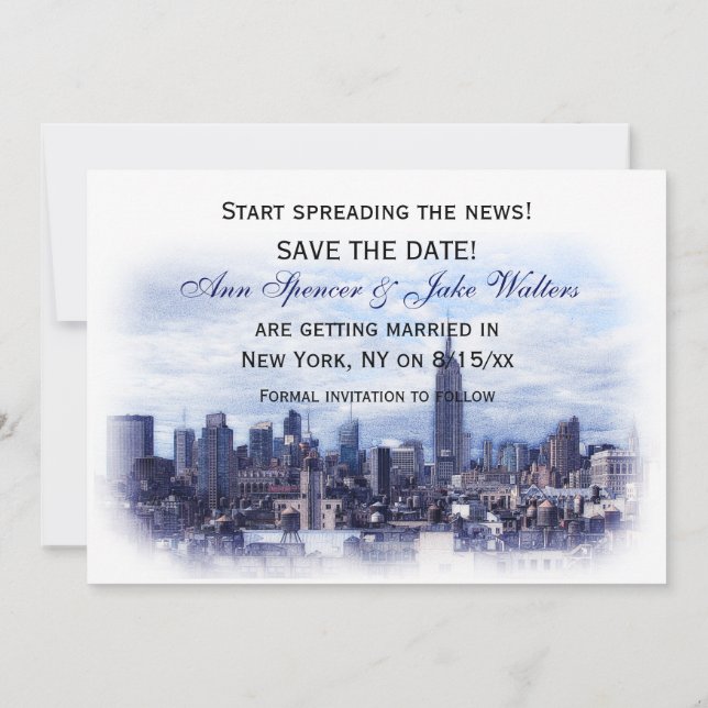 Invitation Rêveuse Bleu Marine Skyline de NYC Enregistrer la  (Dos)
