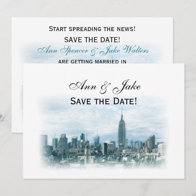 Invitation Rêveuse Teinte Bleu-vert Horizon de NYC Enregistre (Devant / Derrière)