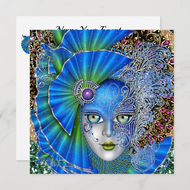 Invitation révisée pour le bal masqué de Mardi Gra (Devant / Derrière)